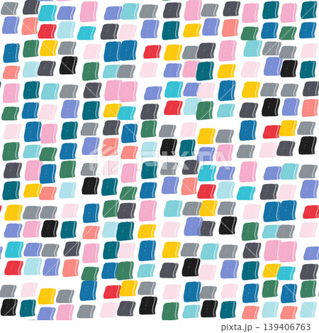 Abstract seamless pattern creating a colorful geometric mosaic with hand drawn squares, showing brush strokes and a vibrant texture for backgrounds and wallpapers Abstract seamless pattern creating a colorful geometric mosaic with hand drawn squares, showing brush strokes and a vibrant texture for backgrounds and wallpapers 139406763