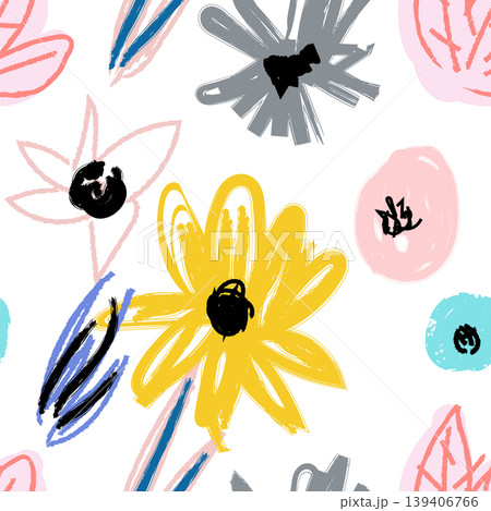 Seamless pattern with flowers. Creative universal artistic floral background. Hand Drawn texture. Trendy Graphic Design 139406766