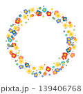 Round flower wreath with cute flowers and leaves. Vector illustration for greeting cards, posters, invitations, prints 139406768