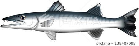 魚イラスト 「オニカマス」別名ドクカマス ベクター形式 白背景単体 魚イラスト 「オニカマス」別名ドクカマス ベクター形式 白背景単体 139407009