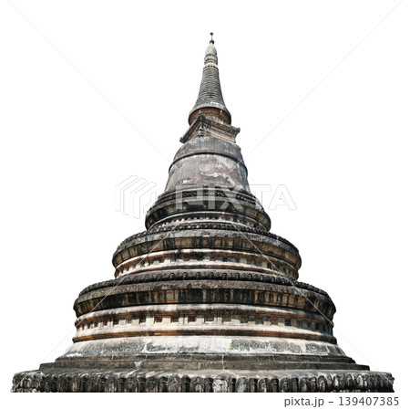 Wat Umong is ancient temple in Chiang Mai of Thailand isolated on white background with clipping path 139407385