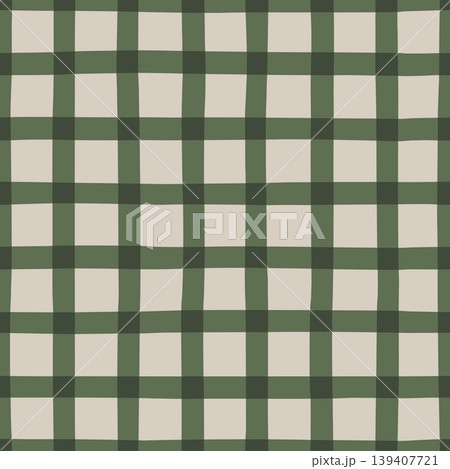 Classic hand drawn plaid seamless pattern in beige and olive linen textile style Classic hand drawn plaid seamless pattern in beige and olive linen textile style 139407721