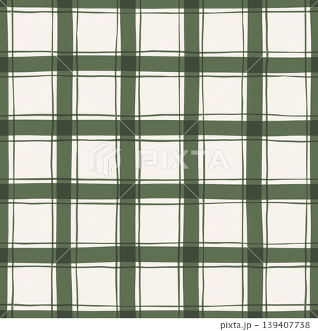 Bold hand drawn plaid seamless pattern in olive green and cream rustic textile style Bold hand drawn plaid seamless pattern in olive green and cream rustic textile style 139407738