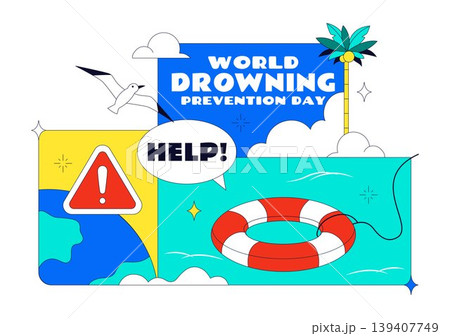 World Drowning Prevention Day Vector Illustration Featuring Water Safety Awareness Lifebuoy Rescue Warning Signs Ocean Accident Prevention Design World Drowning Prevention Day Vector Illustration Featuring Water Safety Awareness Lifebuoy Rescue Warning Signs Ocean Accident Prevention Design 139407749