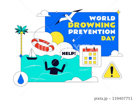 World Drowning Prevention Day Vector Illustration Featuring Water Safety Awareness Lifebuoy Rescue Warning Signs Ocean Accident Prevention Design World Drowning Prevention Day Vector Illustration Featuring Water Safety Awareness Lifebuoy Rescue Warning Signs Ocean Accident Prevention Design 139407751