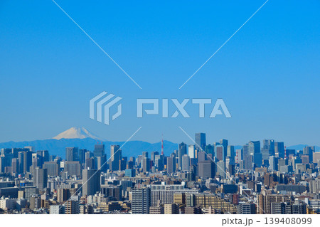 都市風景　東京　ビル群　富士山　東京タワー　港区 139408099