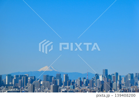 都市風景　東京　ビル群　富士山　東京タワー　港区 139408200