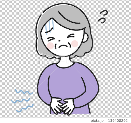 お腹が痛いシニア女性 お腹が痛いシニア女性 139408292