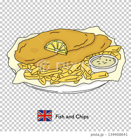 イギリス名物フィッシュアンドチップスの盛り付け|魚料理 フライ ポテト イギリス名物フィッシュアンドチップスの盛り付け|魚料理 フライ ポテト 139408641