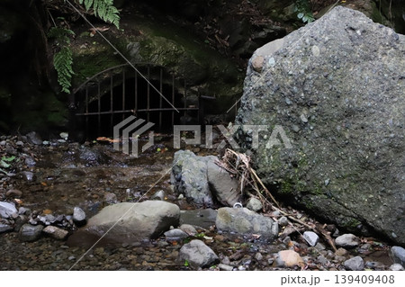 洒水の滝(神奈川県足柄上郡山北町)・大岩と滝沢川の流れ 洒水の滝(神奈川県足柄上郡山北町)・大岩と滝沢川の流れ 139409408