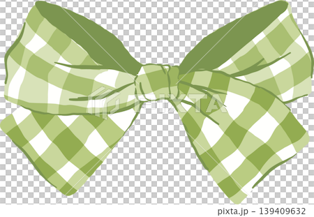 Green Sage Gingham Bow Whimsical Illustraion 139409632