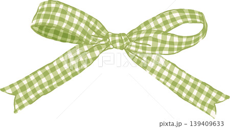 Retro Green Sage Gingham Ribbon Bow Whimsical Illustraion Retro Green Sage Gingham Ribbon Bow Whimsical Illustraion 139409633