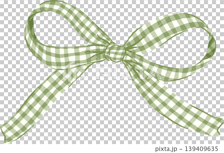 Cute Green Sage Gingham Ribbon Bow Whimsical Illustraion Cute Green Sage Gingham Ribbon Bow Whimsical Illustraion 139409635