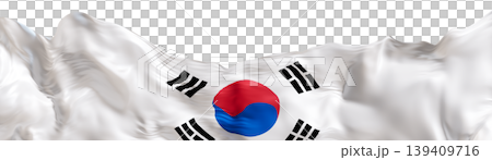 National flag of South Korea positioned at the bottom, featuring its symbols and colors. The design showcases the flag in a digital 3D style against a plain background 139409716