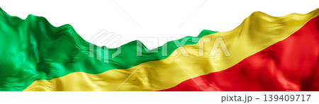 The national flag of the Republic of the Congo appears on a clear background. It shows the colors green, yellow, and red in a smooth design. The flag serves as a symbol of national pride and heritage 139409717