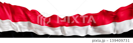 National flag of Yemen shown prominently with red, white, and black stripes, highlighting the flag's design on a clear background. The focus is on the flag's colors and layout National flag of Yemen shown prominently with red, white, and black stripes, highlighting the flag's design on a clear background. The focus is on the flag's colors and layout 139409731