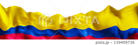 A national flag of Colombia is shown on a clear background. The flag features three horizontal stripes in yellow, blue, and red. It is presented as a footer element for various uses A national flag of Colombia is shown on a clear background. The flag features three horizontal stripes in yellow, blue, and red. It is presented as a footer element for various uses 139409736