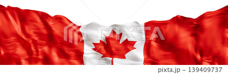 Canada national flag is shown in a 3D render format against a clear background. The flag features a red and white color scheme with a maple leaf in the center 139409737