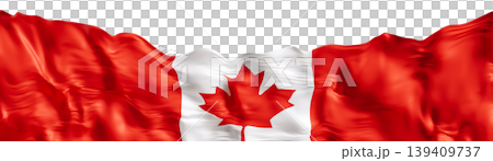 Canada national flag is shown in a 3D render format against a clear background. The flag features a red and white color scheme with a maple leaf in the center 139409737