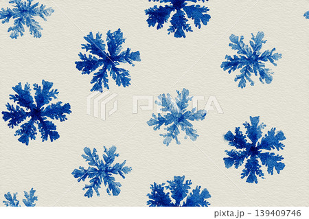 Winter decoration. Seamless pattern in a drawing style. Blue snowflakes equidistant from each other. Minimalist style. 139409746