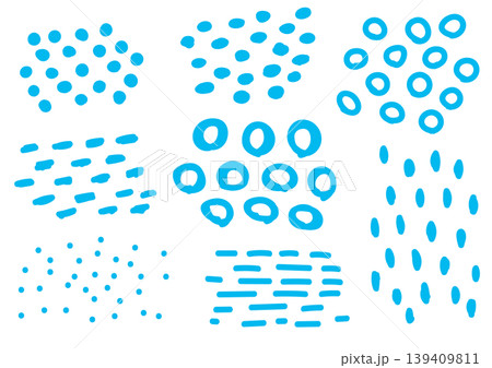 手描き 青色のあしらいセット 丸、円、破線 手描き 青色のあしらいセット 丸、円、破線 139409811