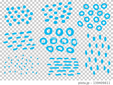 手描き 青色のあしらいセット 丸、円、破線 手描き 青色のあしらいセット 丸、円、破線 139409811