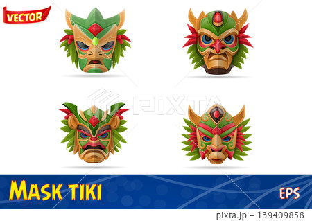 tiki mask hawaiian ancient tropical totem head face idol made of wood vector illustration tiki mask hawaiian ancient tropical totem head face idol made of wood vector illustration 139409858