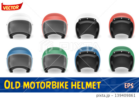 old motorcyclist helmet for driving a motorbike vector illustration 139409861