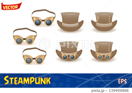 retro steampunk style hat and glasses vector illustration retro steampunk style hat and glasses vector illustration 139409866