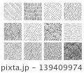 Pencil hatching seamless patterns with crosshatch, lines, stripes and scribble textures, hand drawn black and white sketch backgrounds, abstract geometric vector set 139409974