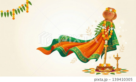 Indian festival Gudi icon in illustration style. Cultural and religious concept of tradition with copy space background. Indian festival Gudi icon in illustration style. Cultural and religious concept of tradition with copy space background. 139410305