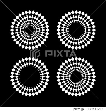 Radial Circle Design Elements on Black Background. 139411213