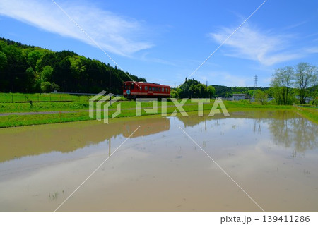 明知鉄道沿線の田植え風景 139411286