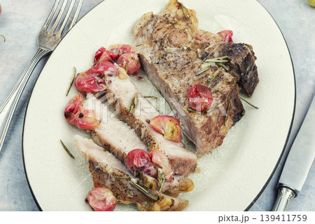 Hot Baked Meat Dish on Plate 139411759