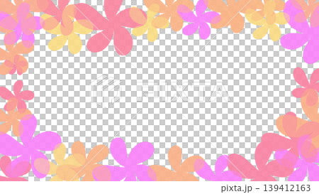 ピンク系花柄フレーム 可愛い5枚花びら背景素材 139412163
