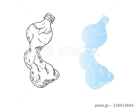 Vector crushed plastic bottle. Graphic hand drawn heavily wrinkled illustration isolated on background. Zero waste, sustainable living concept. For designer, Eco-Friendly, planting or ecology Vector crushed plastic bottle. Graphic hand drawn heavily wrinkled illustration isolated on background. Zero waste, sustainable living concept. For designer, Eco-Friendly, planting or ecology 139413693