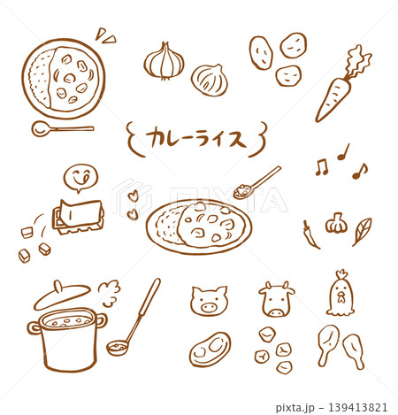 カレーライス 手書き線画セット カレーライス 手書き線画セット 139413821