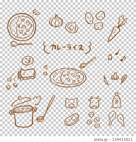 咖哩飯 - 手繪線條藝術套裝 139413821