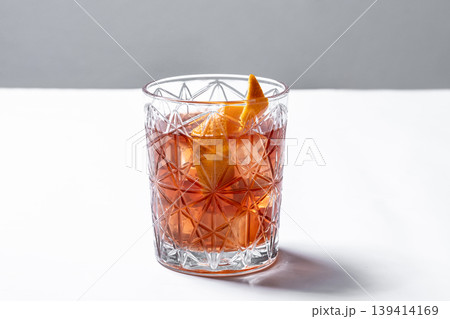 Old Fashioned Cocktail with Orange Peel 139414169