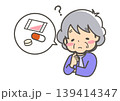 薬の飲み方や時間を忘れて困惑する高齢女性 認知症の症状 139414347