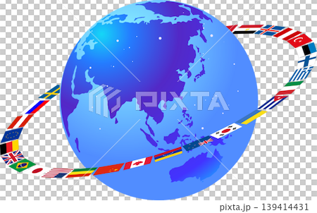 A circle of world flags surrounding the globe, primarily focusing on Asia and Oceania (vector illustration). A circle of world flags surrounding the globe, primarily focusing on Asia and Oceania (vector illustration). 139414431