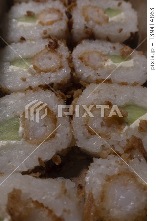 Close up of tempura shrimp sushi Close up of tempura shrimp sushi 139414863