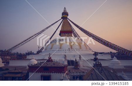 Panorama of Great Boudanath Stupa in Kathmandu city at night, Nepal 139415185