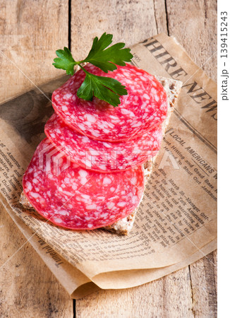 Crisp bread with salami Crisp bread with salami 139415243