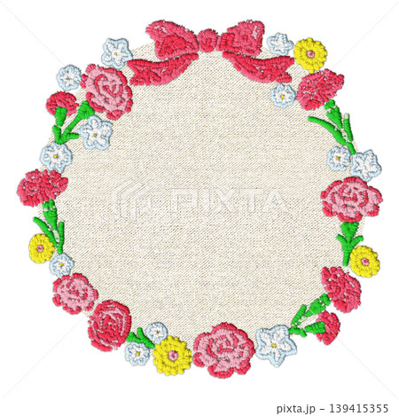 刺繍の母の日リース_背景布あり_カーネーションのリース 139415355