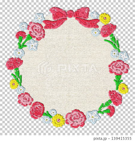 刺繍の母の日リース_背景布あり_カーネーションのリース 139415355