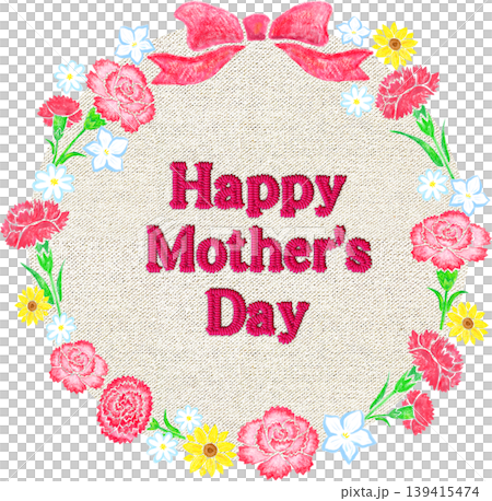 Hand-painted style Mother's Day wreath with embroidered lettering - background fabric Hand-painted style Mother's Day wreath with embroidered lettering - background fabric 139415474