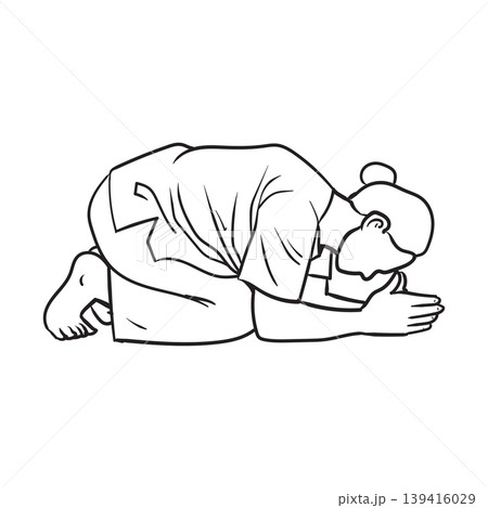 Line Art of a Woman Prostrating Worshipping Line Art of a Woman Prostrating Worshipping 139416029