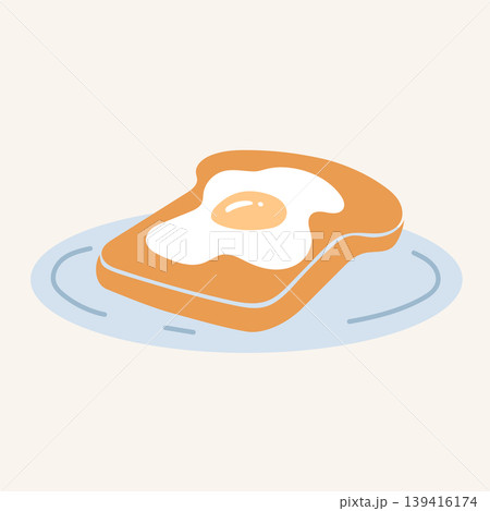 Fried Egg With Toast Isolated Flowers With Gradient Mesh, Vector Illustration Fried Egg With Toast Isolated Flowers With Gradient Mesh, Vector Illustration 139416174