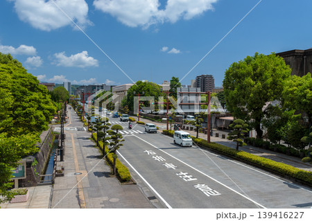 かごしま文化ゾーンの通りと国道10号と並木道の都市風景（鹿児島市・新緑・コピースペースあり） 139416227